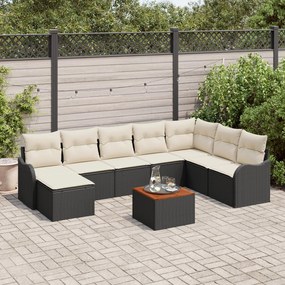 Set canapele grădină vidaXL 9 piese cu pernuțe Negru Ratan Poli Acacia