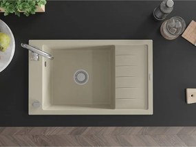Mexen Elias chiuvetă de bucătărie din granit cu 1 compartiment și scurgător 795 x 480 mm, bej, sifon cromat - 6511791005-69