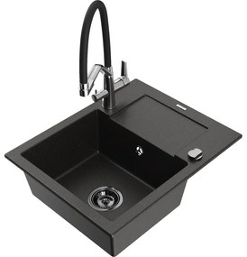 Mexen Enzo chiuvetă din granit cu 1 compartiment, picurător și baterie Duo, negru/auriu metalic - 6506-75-671701-07-B