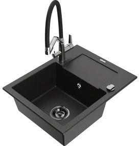 Mexen Enzo chiuvetă din granit cu 1 compartiment, picurător și baterie Duo, negru/auriu metalic - 6506-75-671701-07-B