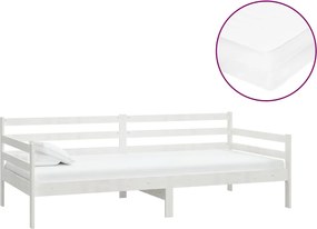 vidaXL Pat de zi cu saltea, alb, 90x200 cm, lemn masiv de pin