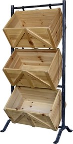 Etajeră metalică cu 3 lăzi din lemn de brad, finisaj natural, 50×34×104 cm, „Marché"