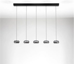 Lustra cu 5 pendule LED, Metal, Negru, Sticla, JAILYN