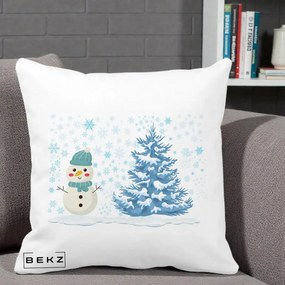 Perna Decorativa Om de Zapada si Brad Craciun, 40x40 cm, Alba Mata, Husa Detasabila, Perna Inclusa, BEKZ®