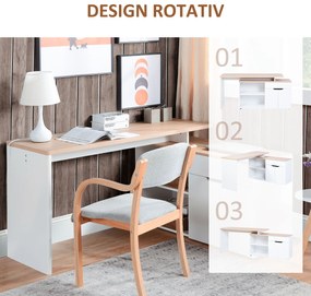 HOMCOM Birou cu Blat Extensibil pentru PC și Bibliotecă, 140x117x76 cm, Alb | Aosom Romania