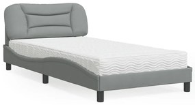 vidaXL Pat cu saltea, gri deschis, 100x200 cm, textil