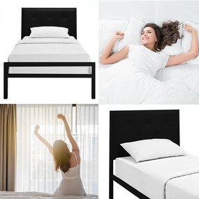 Cadru pat metalic Hanna cu grilaj cadou-90x200 cm-negru