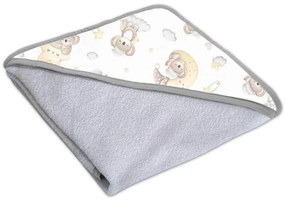 Prosop bebe din bumbac cu gluga 90x90 cm Kidizi Koala Dreams, culoare gri, potrivit de la nastere pana la 2 ani