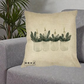 Perna Decorativa Lumanari in Borcane cu Eucalipt, 40x40 cm, Crem, Husa Detasabila, Perna Inclusa, BEKZ®
