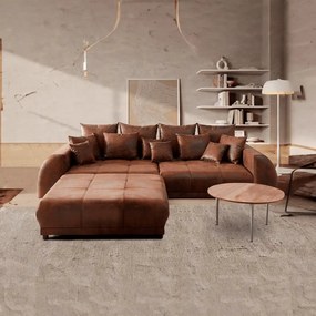 Canapea extensibilă dumonde cu 2 lăzi de depozitare si sezut confortabil din spuma high-density, Verona Madagaskar Brown 310x100 cm cu taburet inclus