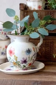 Ghiveci din ceramică cu flori de câmp, crem, H10,5/D12 cm, „Fleurville”