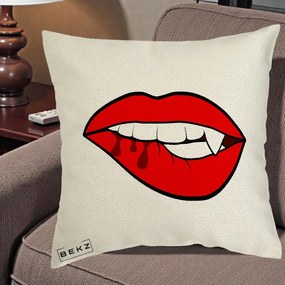 Perna Decorativa Vampire Lips Halloween, 40x40 cm, Ecru, Husa Detasabila, Perna Inclusa, BEKZ®