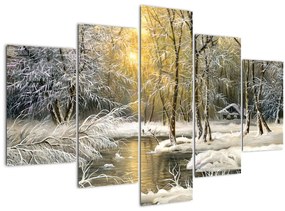 Tablou - Cabană în pădure, pictură în uei (150x105 cm)