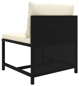 Set mobilier de gradina cu perne, 7 piese, negru, poliratan Negru, 2x colt + 2x mijloc + 3x suport pentru picioare, 1