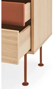 Noptieră cu aspect de lemn de stejar Teulat Yoko, roșu cărămiziu