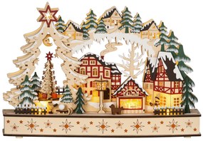 HOMCOM Sat de Crăciun în ținutul de iarnă, 20 LED-uri, multistrat, lemn natural, 45 x 12 x 30 cm | Aosom Romania