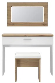 Set Masa Toaleta Olinda, Alb &amp; Stejar Artisan &amp; Alb Lucios, 100,5 x 146 x 42 Cm