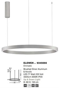 Lustra LED design circular cu iluminat sus si jos ELOWEN argintiu, diametru 80cm