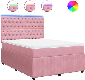 vidaXL Pat box spring cu saltea, roz, 140x190 cm, catifea