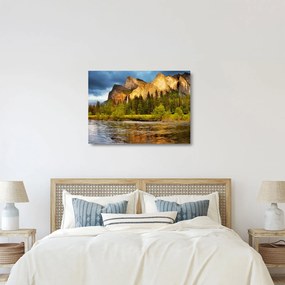Tablou pe sticlă - Stânci lăngă lac (70x50 cm)