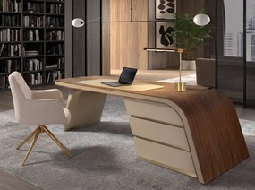 Lampa de birou LED din otel cu efect de nuc Gold steel