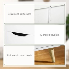 HOMCOM Comodă cu 6 Sertare și Mânere, Comodă din Lemn de Pin și Melamină, 120x40x76 cm, Alb