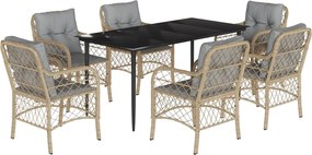 vidaXL Set mobilier pentru grădină, 7 piese, cu perne, bej, poliratan