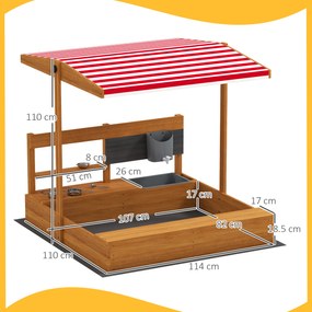 Outsunny Nisipar din lemn pentru copii cu copertină reglabilă și jucării de bucătărie Juego para Niños 3-7 Años 114x110x110 cm Maro | Aosom Romania