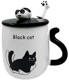 Cana cu capac, Pisica 3D Black Tom, 350ml