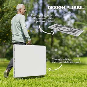 Outsunny Masă de Camping Pliabilă cu Mâner, Cadru Metalic și Blat din Plastic, 180x74x74 cm, Alb | Aosom Romania