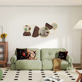 HOMCOM Oglindă Modernă Rotundă de Perete cu Decorațiune 101x41.5 cm, Auriu | Aosom Romania