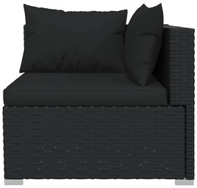 Set mobilier de gradina cu perne, 11 piese, negru, poliratan Negru, 4x colt + 5x mijloc + suport pentru picioare + masa, 1