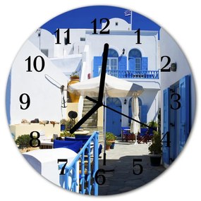 Ceas de perete din sticla rotund Grecia Oraș Albastru