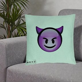 Perna Decorativa Emoji Diavol Mov, 40x40 cm, Verde Menta, Husa Detasabila, Perna Inclusa, BEKZ®