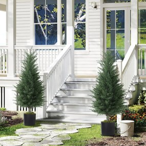 Outsunny Set 2 Plante Artificiale de Chiparos cu 362 Frunze și Ghiveci cu Ciment și Mușchi, Plante Rezistente la UV, Ø40x90 cm, Verde | Aosom Romania
