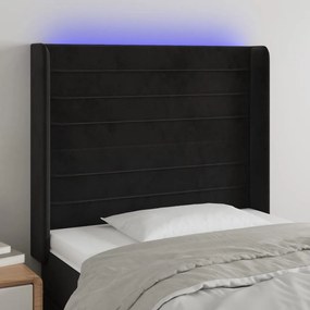 3124232 vidaXL Tăblie de pat cu LED, negru, 103x16x118/128 cm, catifea