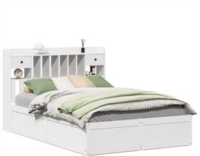 vidaXL Cadru de pat fără saltea, alb, 140x200 cm, lemn masiv pin