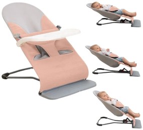 Balansoar bebelusi ergonomic cu 3 pozitii de inclinare a spatarului Kidizi Rumi cu tavita detasabila roz, recomandat de la nastere