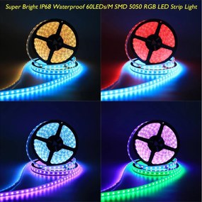 Banda LED RGB Exterior 5m – Iluminare Vibrantă cu 60 LED-uri pe Metru pentru Spații Exterioare