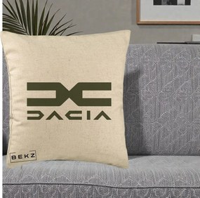 Perna Personalizata cu emblema Dacia, 40x40 cm, Bej, Husa Detasabila, Perna Inclusa, BEKZ®