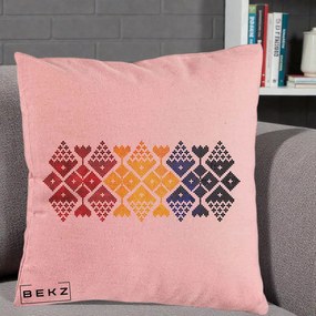 Perna Personalizata Motiv Tricolor Romanesc Broderie, 40x40 cm, Roz, Husa Detasabila, Perna Inclusa, BEKZ®