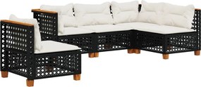 vidaXL Set mobilier de grădină cu perne, 5 piese, negru, poliratan