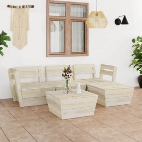 Set mobilier de gradina paleti, 5 piese, lemn de molid tratat 2x colt + mijloc + 2x masa, 1