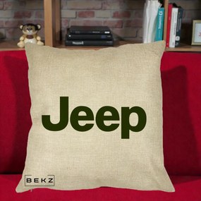 Perna Personalizata cu emblema Jeep, 40x40 cm, Crem, Husa Detasabila, Perna Inclusa, BEKZ®