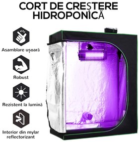 Outsunny Cort Hidroponic pentru Cultivare din Oxford 600D cu 3 Prize de Aer Reglabile și Fereastră, 120x60x150 cm, Negru | Aosom Romania