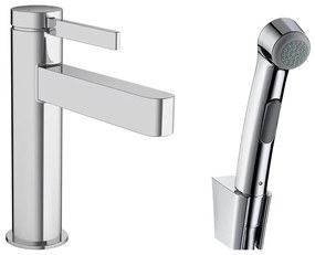 Set baterie lavoar, Hansgrohe, Finoris, cu dus igienic, ventil push-open, crom