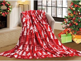 Patura microplus de Craciun CHRISTMAS TREES rosie Dimensiune: 200 x 220 cm