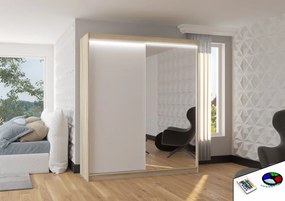 Dulap cu usi glisante si oglinda + iluminare LED, Viki 180 + LED, 180 cmx200 cmx58 cm, ADRK Furniture (Culoare: Sonoma)