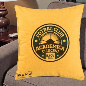 Perna Personalizata Academica Clinceni Fotbal Club, 40x40 cm, Galben, Husa Detasabila, Perna Inclusa, BEKZ®