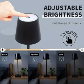 Lampă de masă cu touch, LED, 3.5W, reîncărcabilă USB, neagră